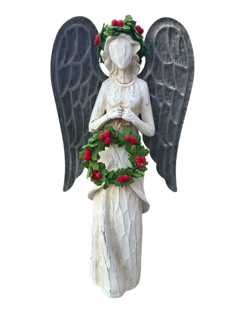 Allen + Roth Christmas Angel w/ Wreath 16” Holiday Figurine Rustic Farmhouse Dec
